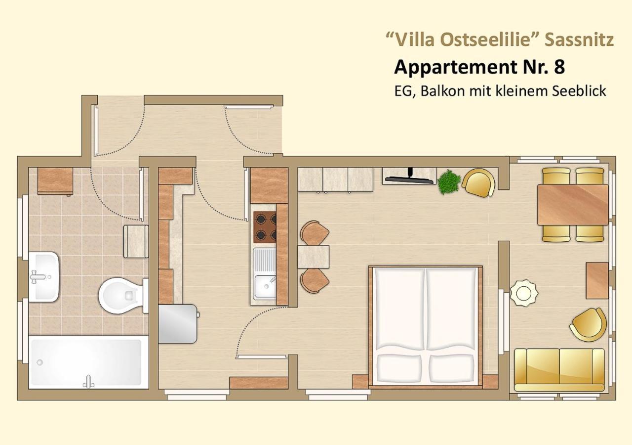 Villa Ostseelilie - Appartements Mit Balkon Und Meerblick 萨斯尼茨 客房 照片