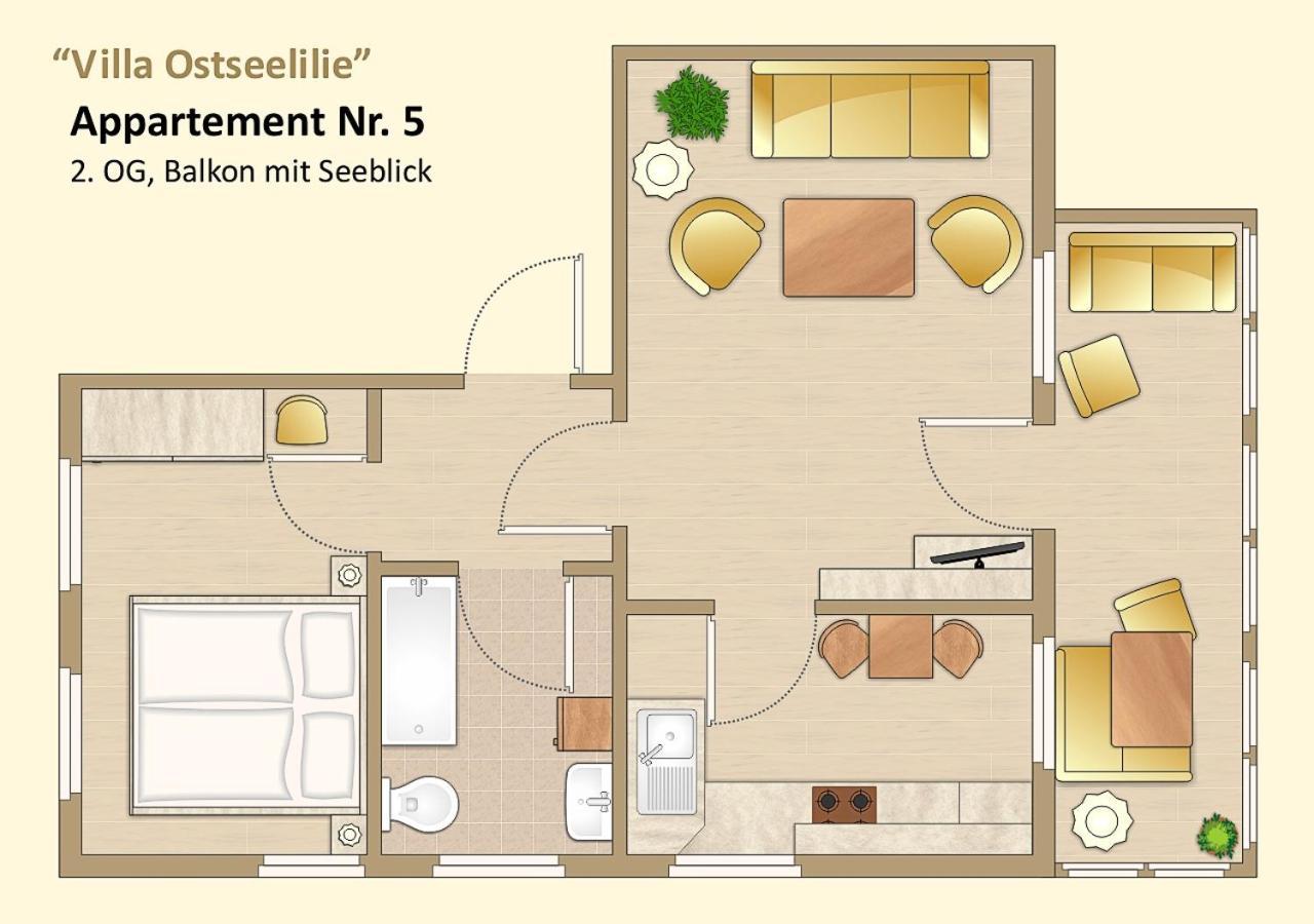 Villa Ostseelilie - Appartements Mit Balkon Und Meerblick 萨斯尼茨 客房 照片